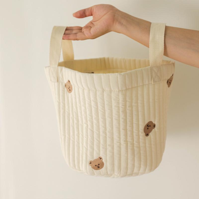 Cute Baby Diaper Storage Bag Baby Supplies Toys Clothes Storage Bag Cotton Embroidery Multifunctional Mommy Storage Basket