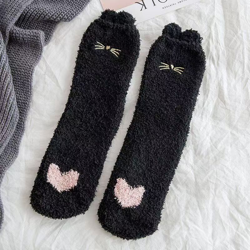 Women's Coral Fleece Winter Cat Claw Home Plush Socks Sleep Socks Floor Socks