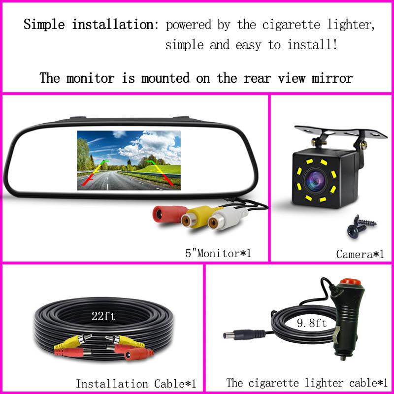 4.3/5 Inch Car LCD Monitor Rear View Backup Camera for Vehicle Van Night Vision Reverse Video Parking System Easy Installation