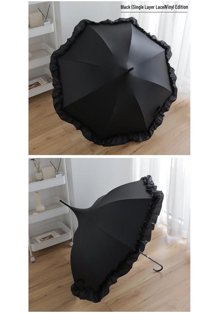 Lolita Pure White & Black Pagoda Umbrella - Fresh Style, Windproof Sun & Rain Umbrella with Curved Handle, Ideal for Weddings & Ceremonies