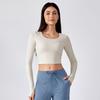 Original Long sleeve Yoga Clothes With Chest Pad Outer Wear Half Fixed Cup Quick-Drying T-shirt Women Short Pilates Workout Clothes
