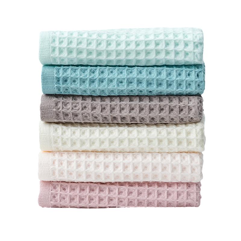 Japanese Style Pure Cotton Waffle Weave Face Towel, Solid Color, 34x74CM, Absorbent & Quick-Drying.