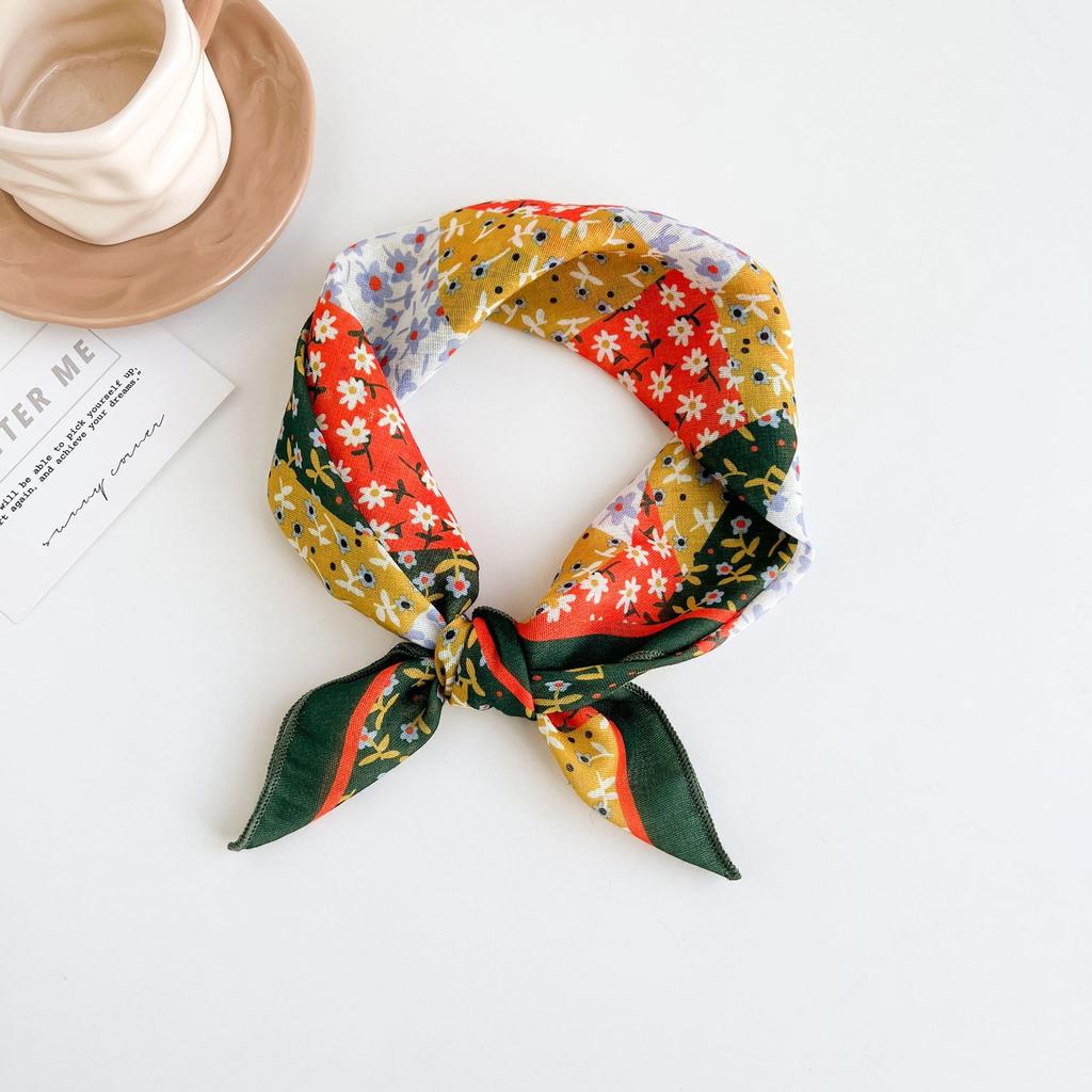 Japanese retro literary and artistic style 18 cotton and linen cashew flower silk scarf thin square scarf high-end fashion versatile accessories scarf