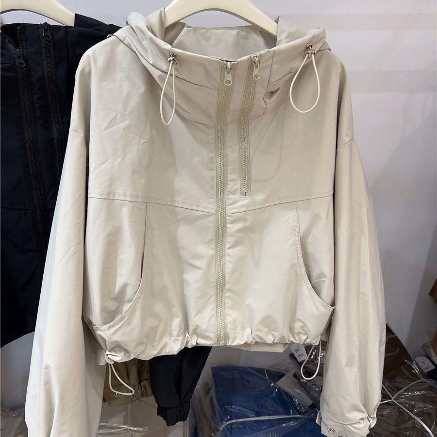 Women's Spring Hooded Short Trench Coat - Double Zipper, Stand-Up Collar, Casual Outdoor Windbreaker