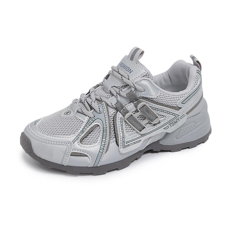 Leather retro mesh breathable running sneakers women's 2025 autumn new thick-soled versatile little dad shoes