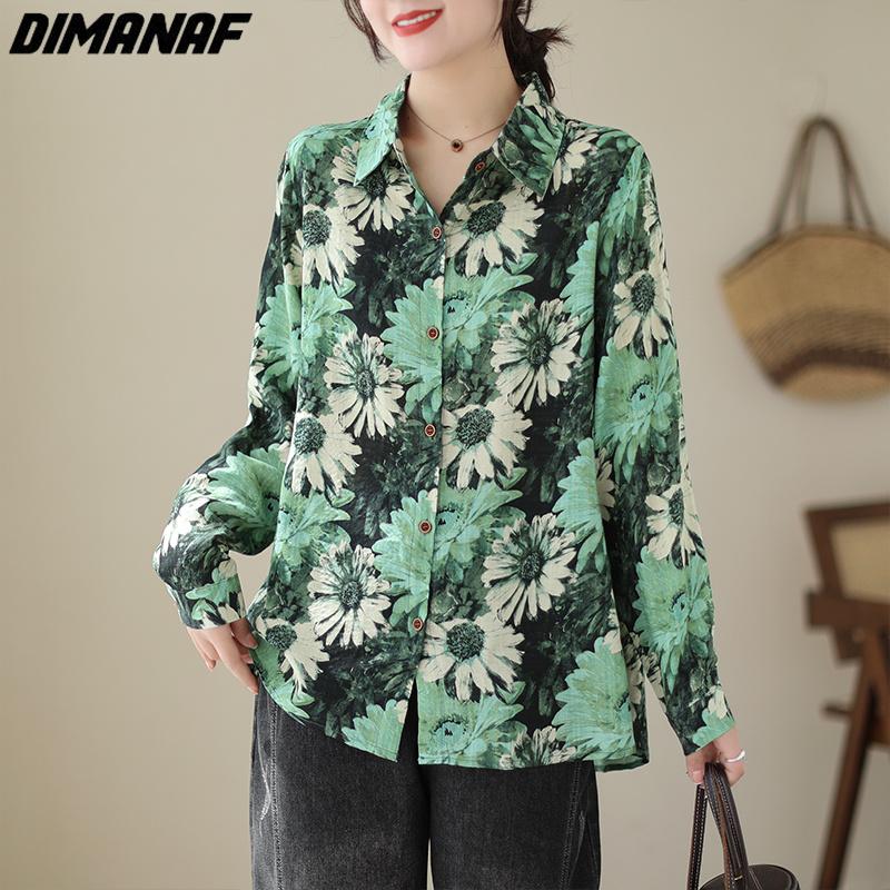 

DIMANAF 2023 Plus Size Новая Летняя Блузка ЛьнянаяПринт Винтажная повседневная рубашка Женская свободная рубашка Футболки с летучей мышью