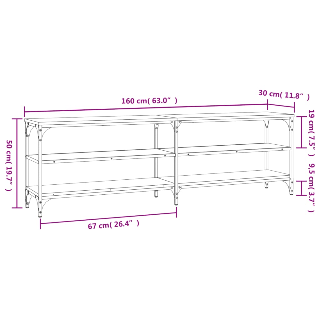 TV Stand in Sonoma Oak Finish 160 x 30 x 50 cm Engineered Wood