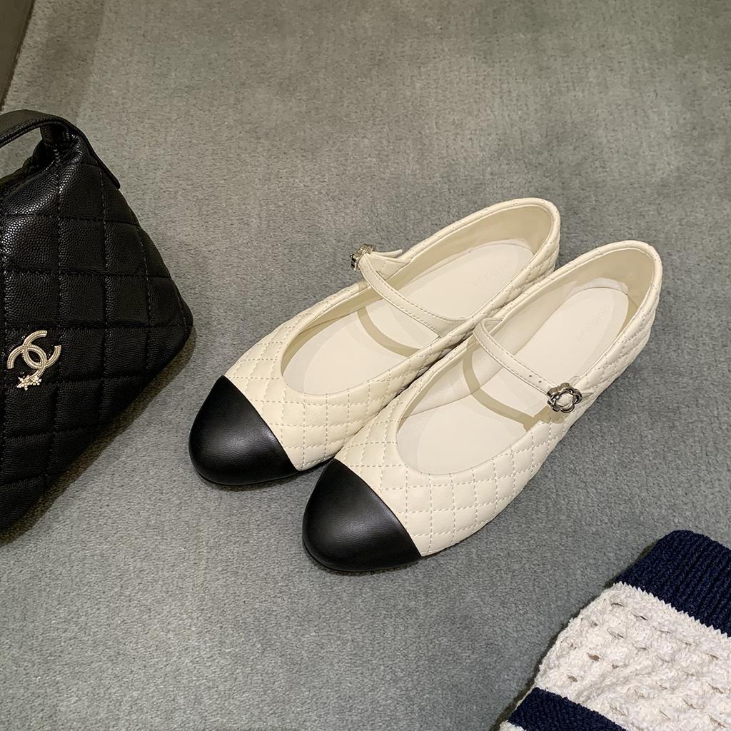 Sheepskin Version Grape Ma Same Small Fragrant Style Leather Round Head One-word Buckle Belt Rhombus Low Heel Mary Jane Shoes Women's Single Shoes