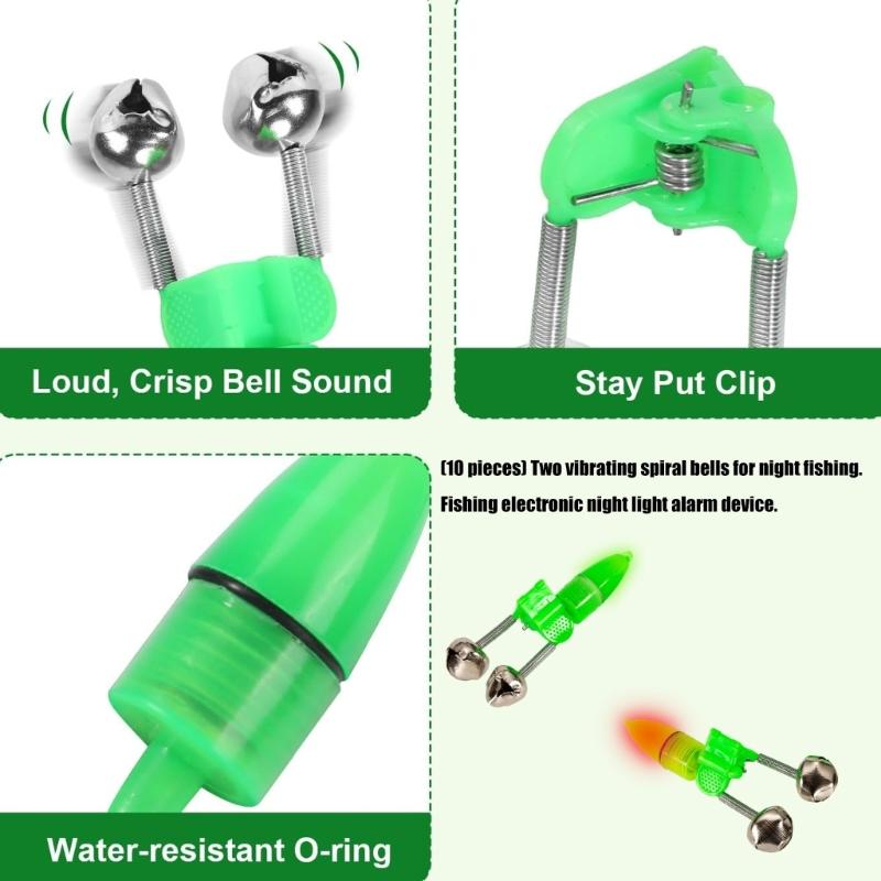 Double Alerts Spirals Fishing Bells With LED Light Fishing Rod Bells LED Night Fishing Rod Bites Alerts Alarm Enduring