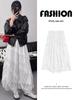 Women's White Lace A-Line Long Skirt - High Waist, Irregular Layered Design for Spring & Autumn
