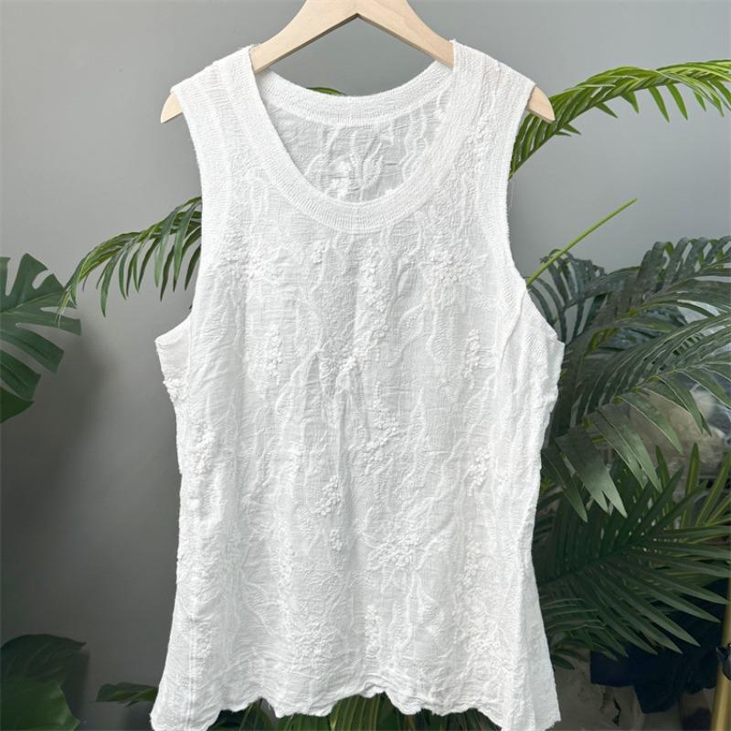 

Вышивка, вышитый хлопок литературный и художественный маленький свежий универсальный жилет из чистого хлопка с вышивкой и нижней рубашкой на бретелях, сложенный весной One size белый