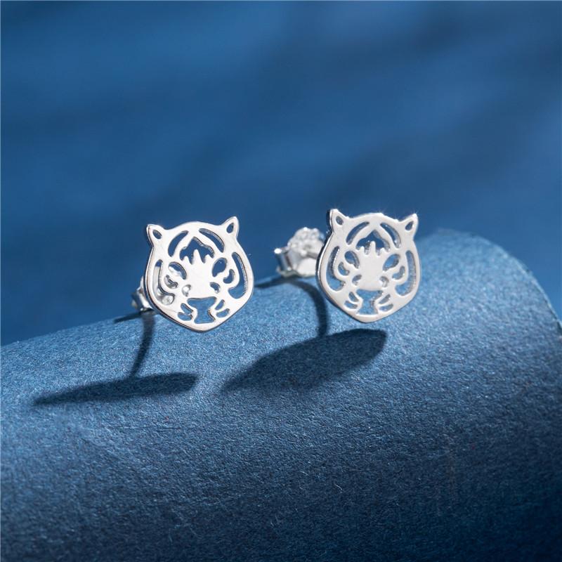 100% Real Sterling Copper 925 Fashion Stud Earrings Minimalist Hedgehog Tiger Penguin Snake Cartilage Studs Hypoallergenic Gift