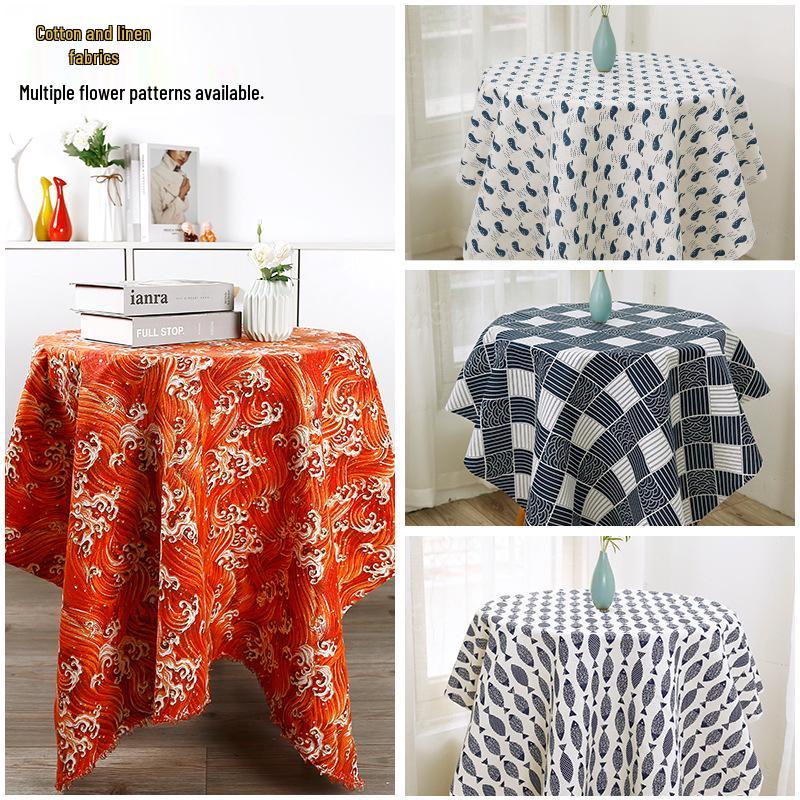 Japanese Ethnic Geometric Wave Print Cotton Linen Fabric for Sofa Cushions & Tablecloths
