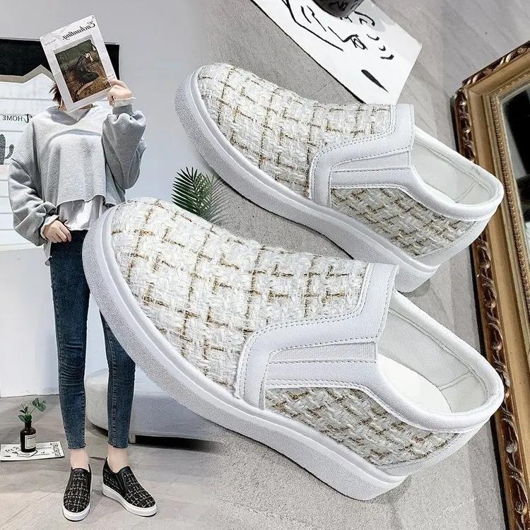 Fashion Hidden Wedge Sneakers Women Platform Checkered Loafers Women Tenis Feminino Wedges Shoes Slip-on Modis Clogs Dress Glitter Fall