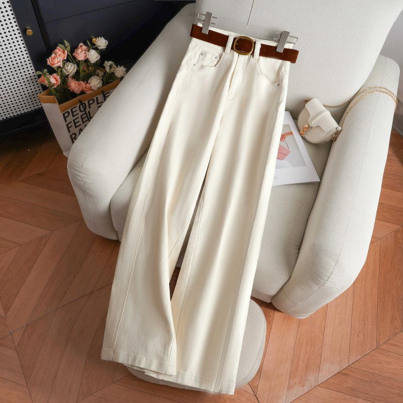 Off-white wide-leg jeans women's summer new high-waisted loose and thin versatile narrow straight-leg pants