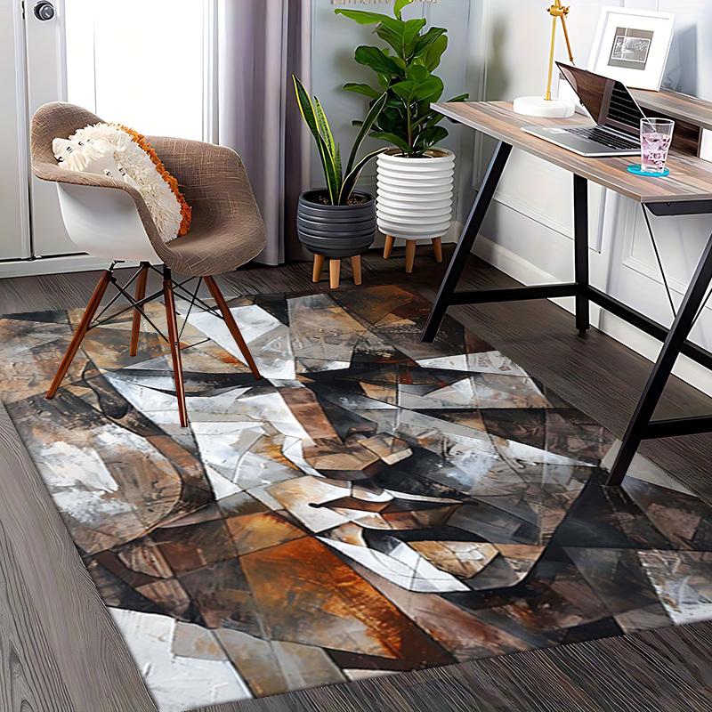1pc Abstract Cubist Chair Mat - Office Desk Rug with Picasso-Inspired Geometric Design, Non-Slip Carpet for Home or Workplace Decor, Suitable for All