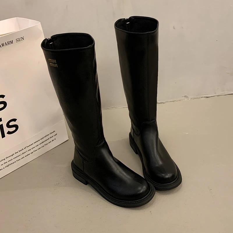 Women's Petite High-top Versatile Riding Boots 2024 New Autumn/winter Thick Base Long Tube Slimming Boots Rubber Upper Material