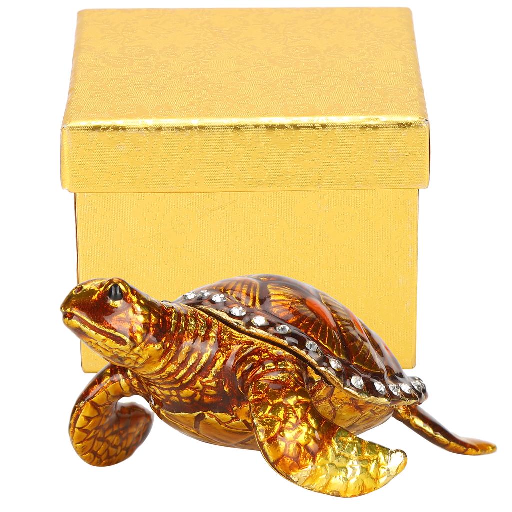 Tortoise Figurine Electroplated Turtle Jewelry Trinket Storage Box Ornament with Rhinestones