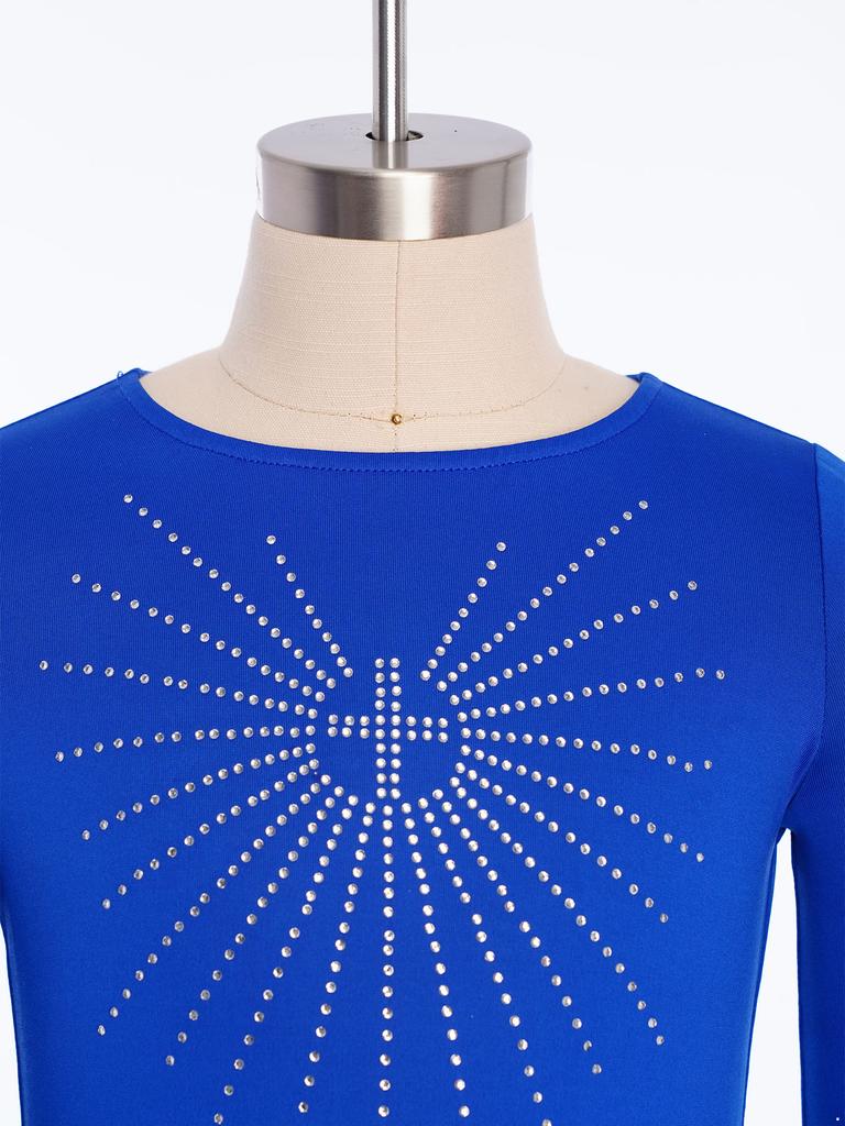 Disfraz de Danza Adoración para Niñas Vestido Maxi de Línea A de Manga Larga y Cuello Redondo Traje de Coro con Pedrería Brillante