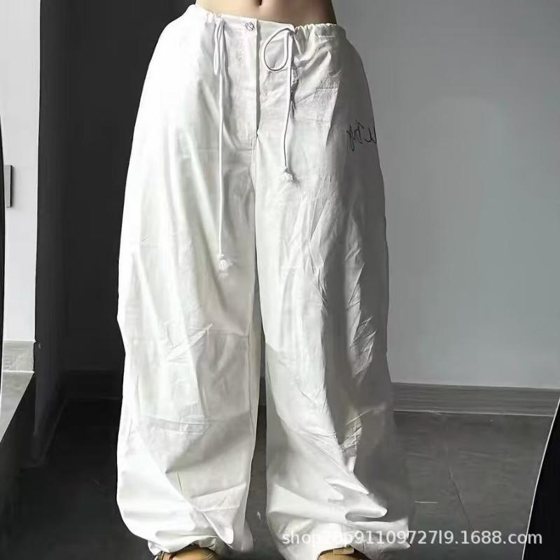 

Vintage wide-leg overalls women s drawstring lace-up leggings pleated loose hiphop hip-hop casual sweatpants S белый