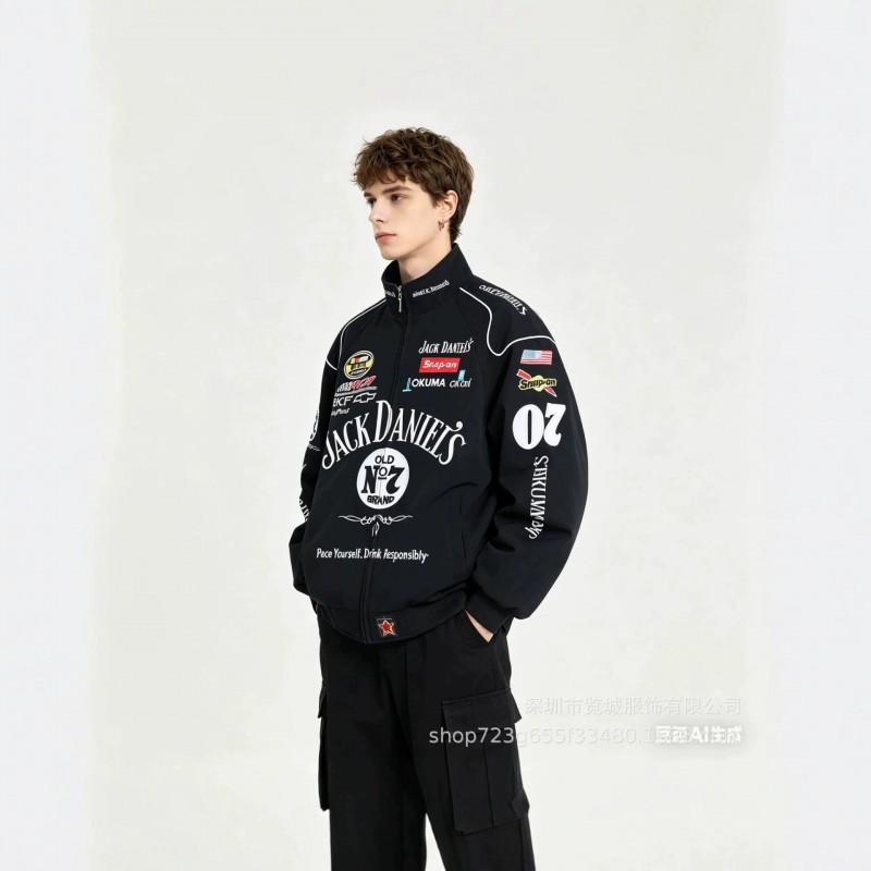American Vintage Heavy Embroidered Racing Biker Jacket Thick Cotton Coat Teens