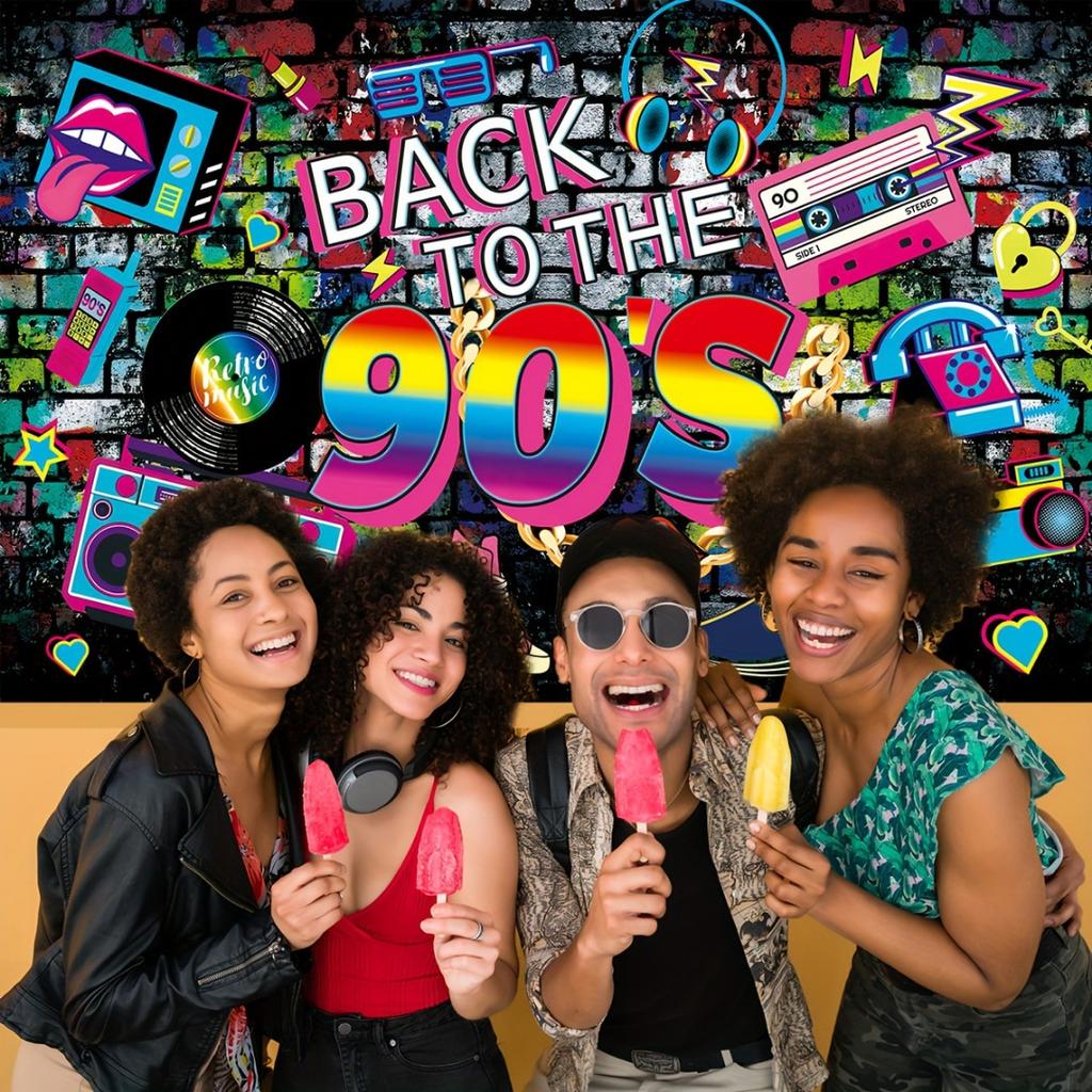 One item: A retro banner from the 90s, made of polyester, featuring hip-hop graffiti, suitable for party decoration,