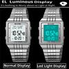 Skmei Luxury Digital Watches for Mens LED Waterproof Date Week Display Chronograph Fashion Dual Time Zones Bracelet Steel Watch