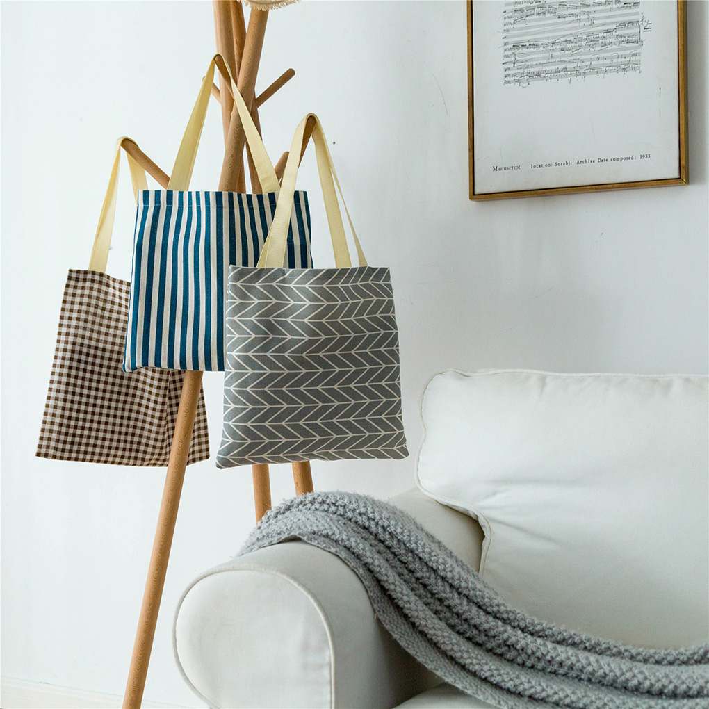 Women Plaid Stripe Flower Print Shoulder Bags Printing Casual Shopping Tote Student Handbags