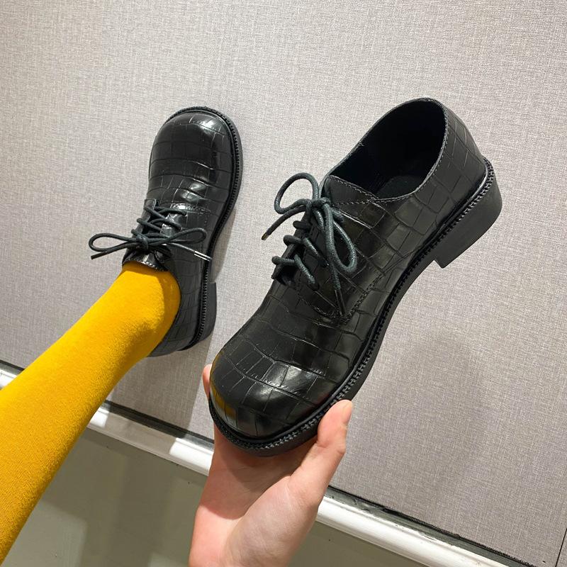 Autumn and Winter New Small Leather Shoes Women's Black Flat-bottomed Versatile Jk Uniform Shoes Women's Lace-up Women's Single Shoes