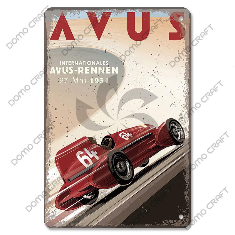 Racing Car Plaque Metal Tin Signs F1 Racetrack Vintage Metal Poster Wall Art Decor for Garage Racing Club Home