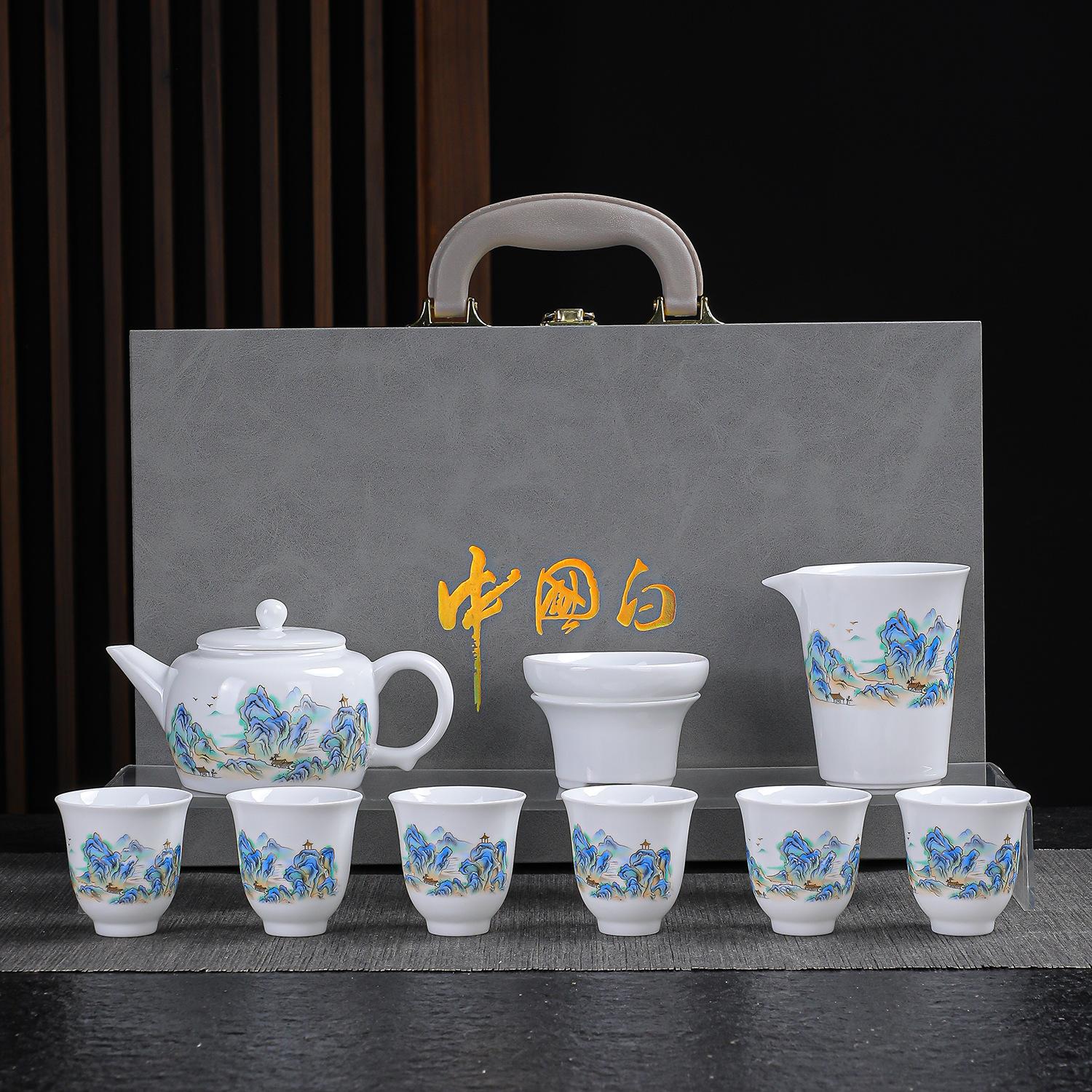 

Набор фарфора Dehua Suet Jade White Фарфоровый набор для чая Kung Fu с крышкой-чашей Подарки на открытие компании Могут быть добавлены к клиентам