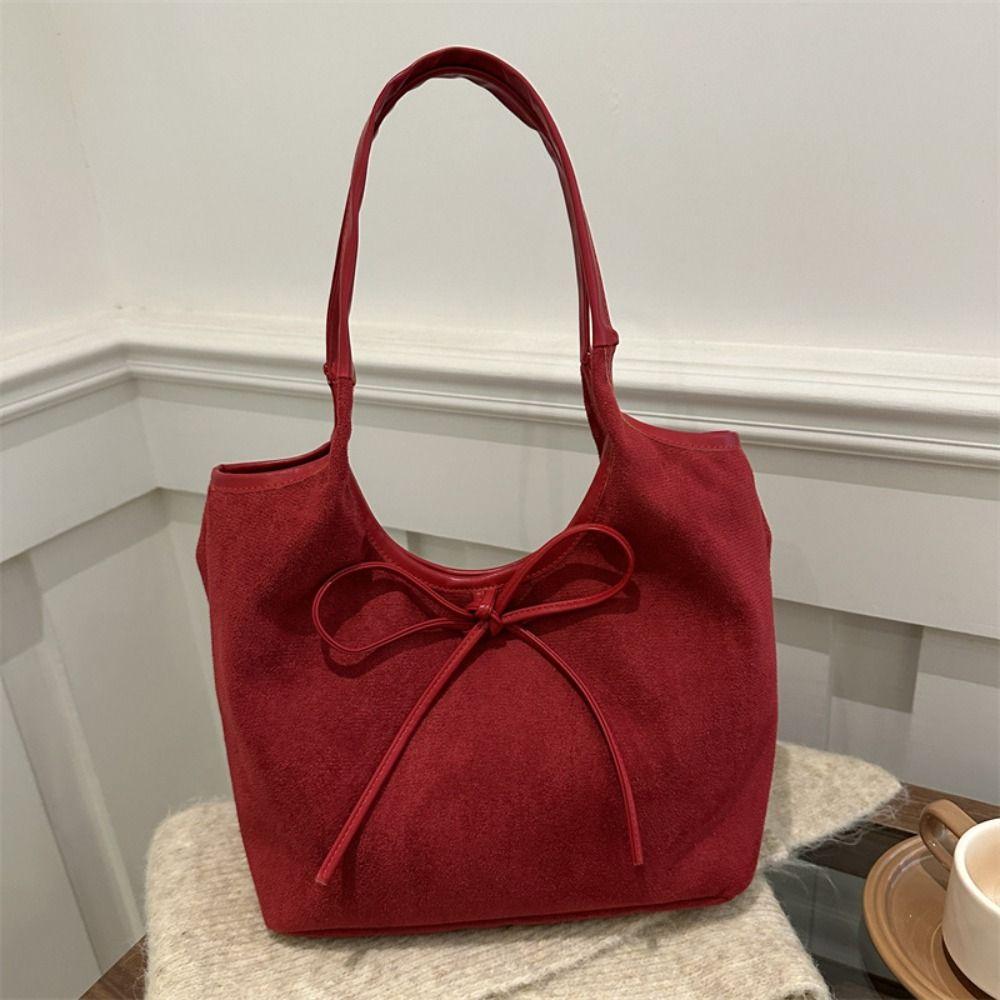Elegant Bow Tie Shoulder Bag Bowknot Wool Tote Bag Simple Retro Underarm Bag  Women