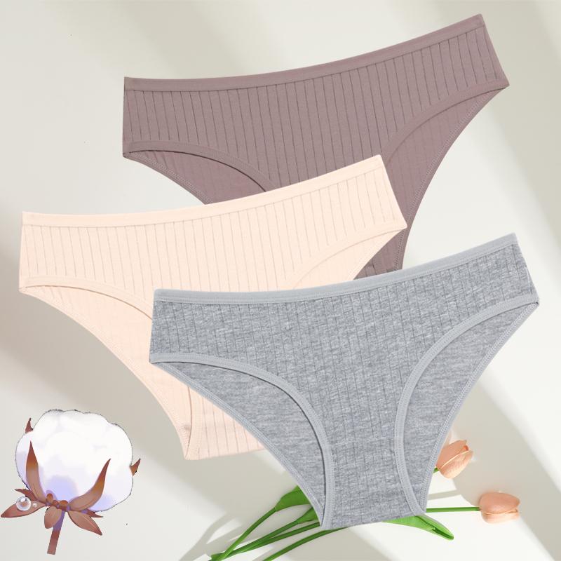 

3 ШТ./КОМПЛ. Хлопковое рубчатое полосатое нижнее белье для женщин больших размеров 10 однотонных цветов эластичные трусы женское мягкое белье S-7XL XXXL&3pcs