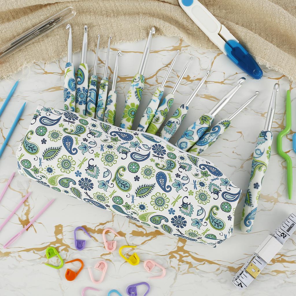 43Pcs Crochet Hook Set with Bag Cashew Pattern Crochet Hooks Ergonomic Crochet Needle DIY Crafts Complete Crochet Accessories