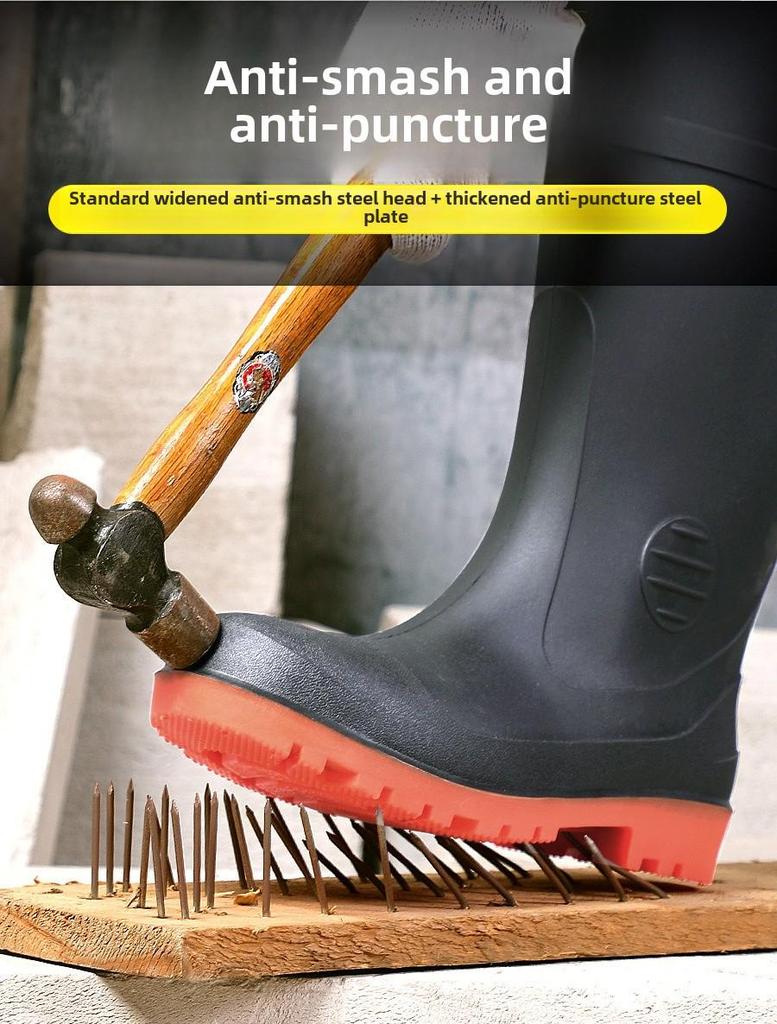 Men's Waterproof Steel Toe Anti-Slip Rain Boots for Construction and Mining