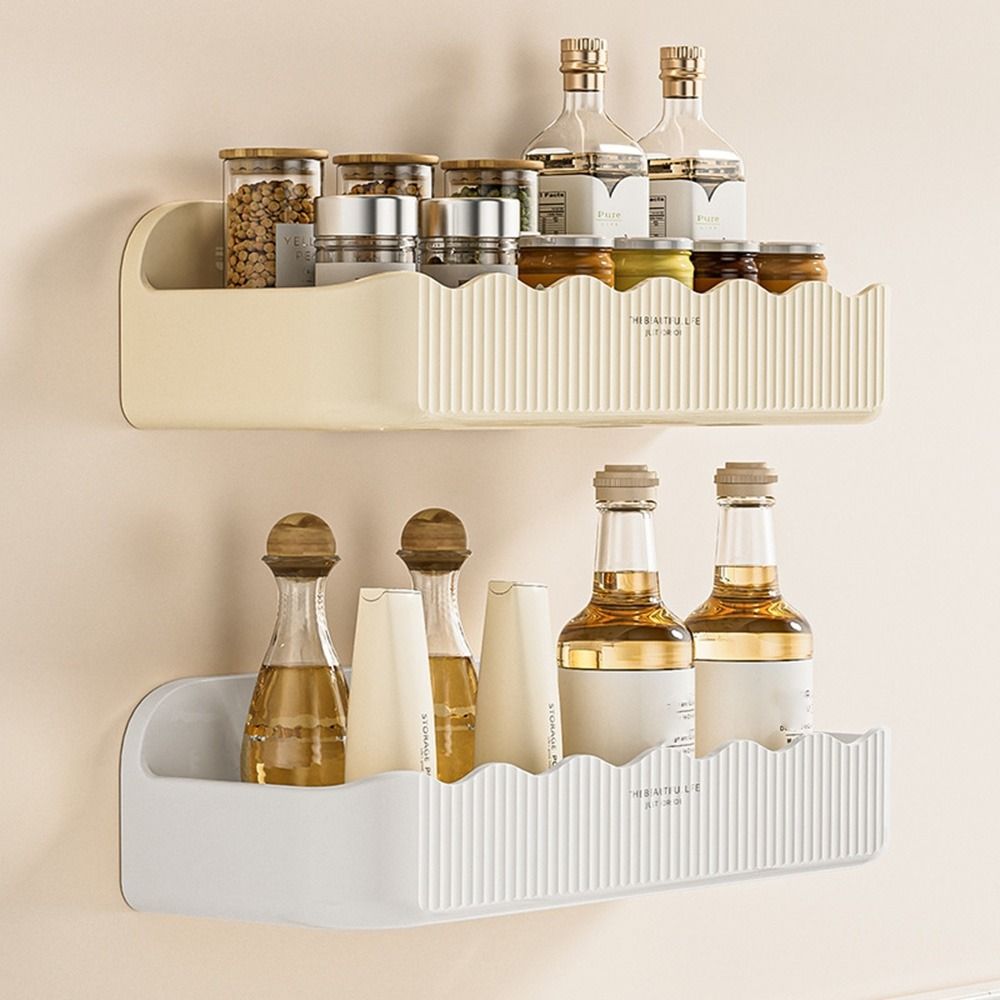 

Punch-Free Corner Shower Rack Plastic Bathroom Storage Rack Simple Spice Rack for Home бежевый