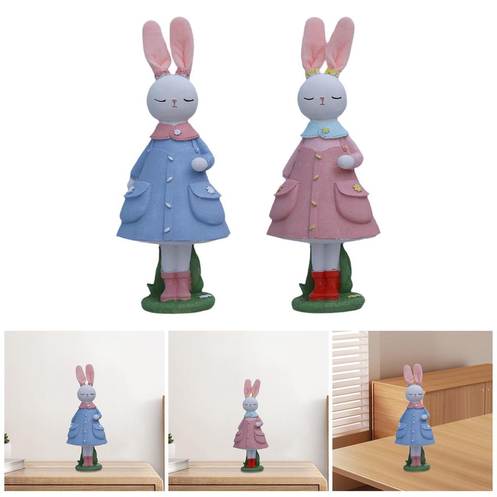 Easter Bunny Figurine Bunny Sulpture Resin Rabbit Statue Easter Decor for Bedroom