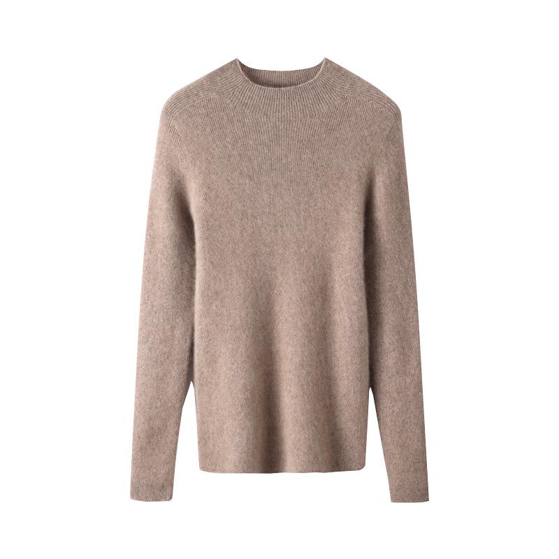 Pure Cashmere Ribbed Half-High Collar Knit Top
