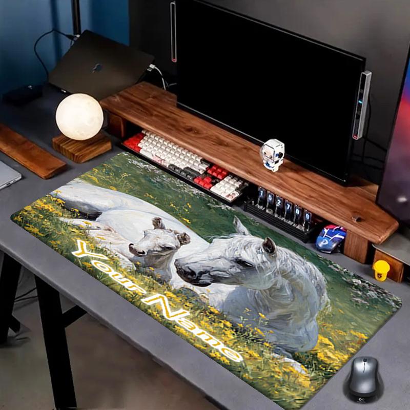 1PC Custom Name Horses Field Mouse Pad, Keyboard and Mouse Desk Pad, for Computer Notebook  Birthday Gift For Any Room Or Office