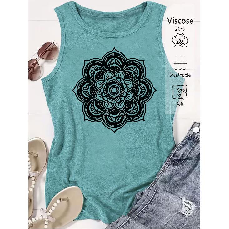 2026 Trendy Mandala Pattern Print Women Sleeveless Tank Top High Quality Casual Spring Summer Vest
