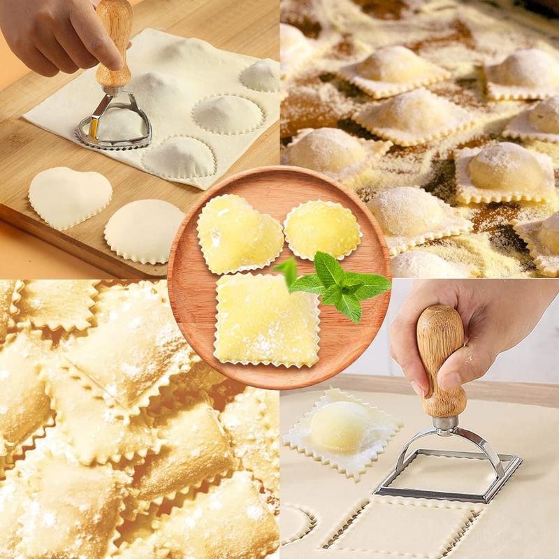 9 Styles Ravioli Cutter Pastry Press Mold with Wooden Handle Dumpling Lace Embossing Device Cookie Pasta Baking Tools Kitchen