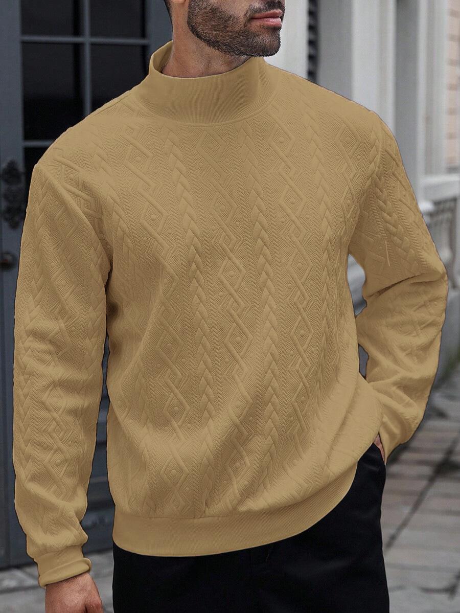 Осенне-зимний однотонный жаккардовый трикотаж: Модная толстовка с теплым полувысоким воротником M