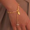 Charme Zirkonia Kreuz Rosenkranz Armband für Damen, Edelstahl Maria Verstellbares Glied, Religiöser Schmuck Geschenk