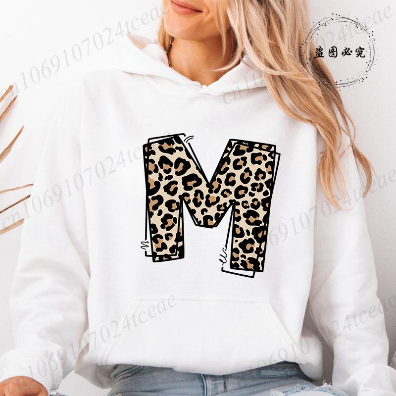 Women Hoodies Tops Funny Heart Leopard Print Hoodie Fashion Clothing Casual Female Sweatshirts Heart Leopard Fashion Streetwear