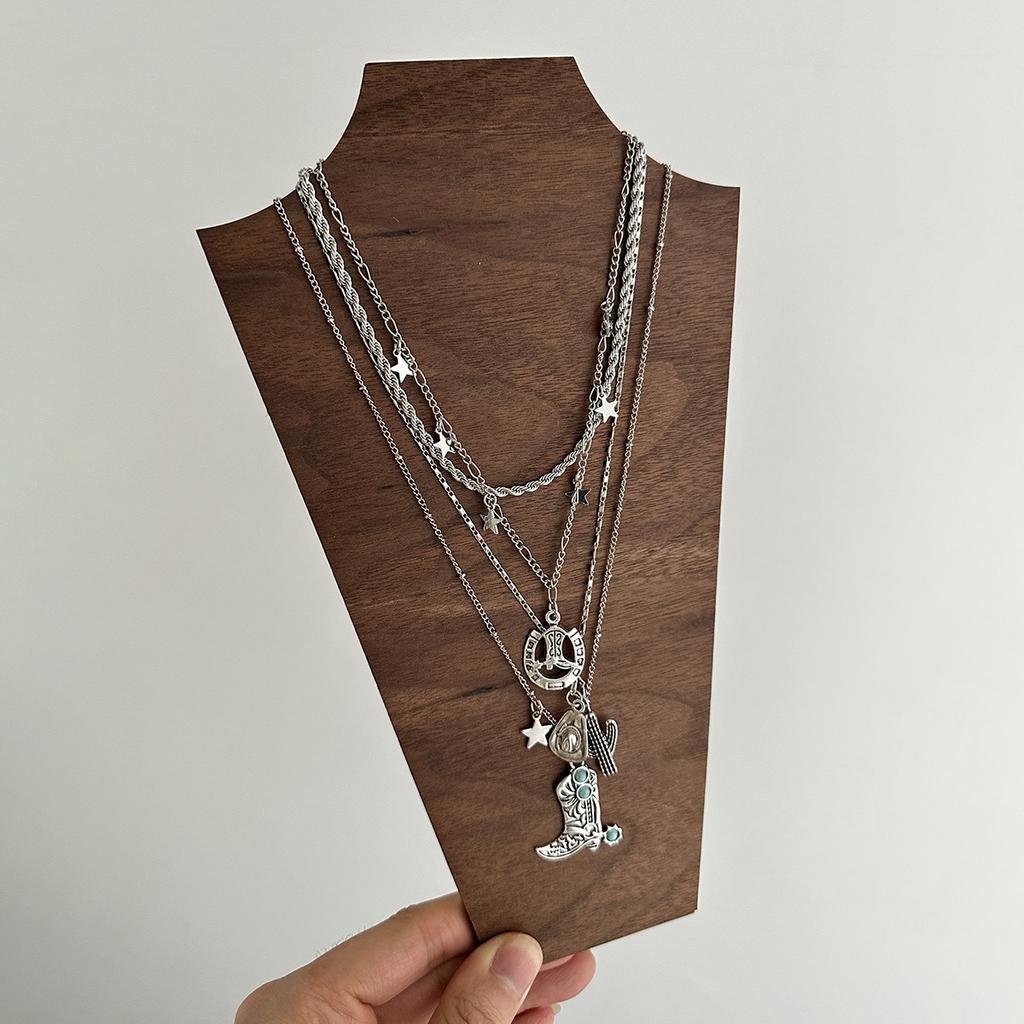 Ethnic Style Western Cowboy Hat Boots Pendant Necklace, Retro Metal Love Imitation Turquoise Necklace