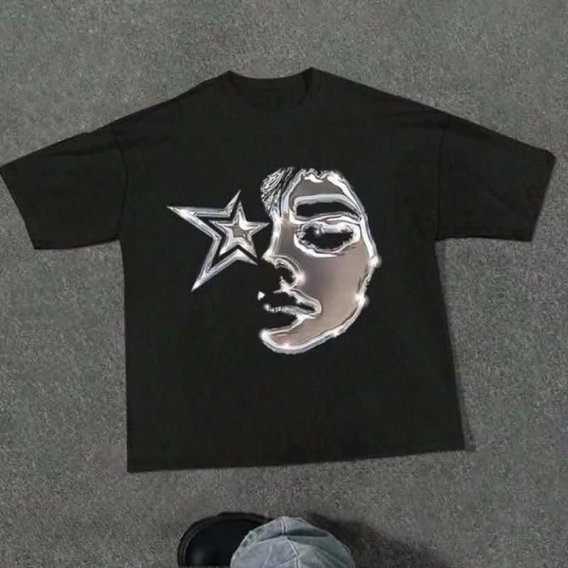 Black Silver Pattern Tshirt Trendy Unisexs Tshirt Retro Casual Tshirt Summer New Harajuku Style Unisex S