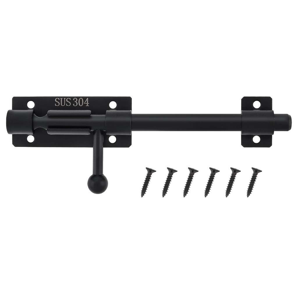 304 Stainless Steel 6-12 Inch Barrel Bolt Latch 10mm Thick Padlock Hole Black Heavy Duty Includes 6 Screws Universal Door Window Cabinet