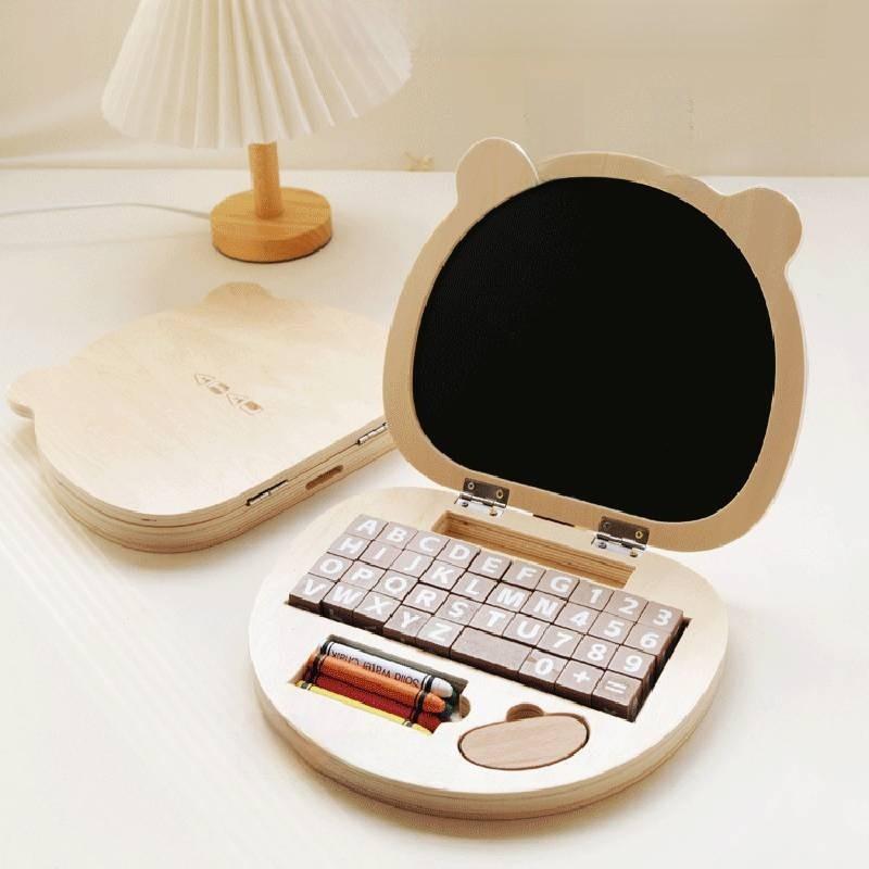 Shaped Bear Wooden Notebook Crayon Drawing Board Letter Building Block Toy