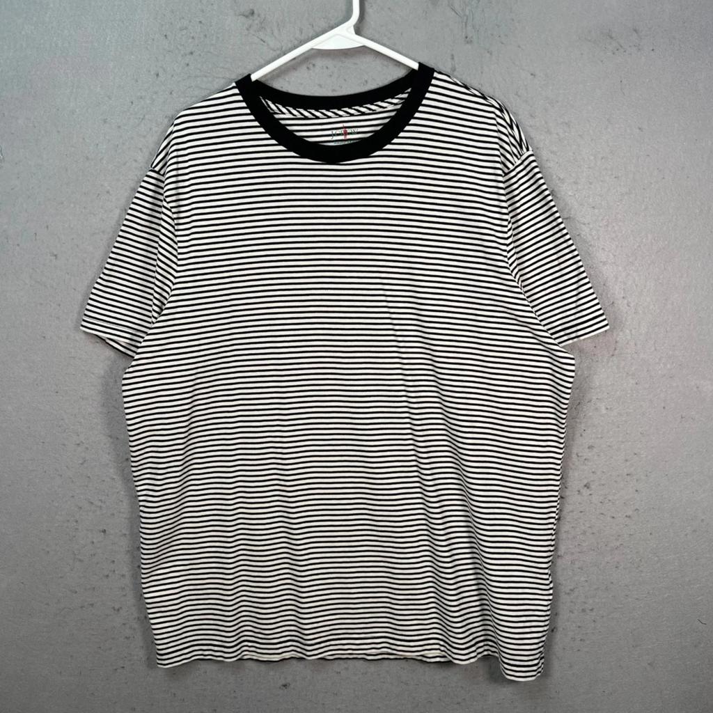 J. Crew Mens XL Sueded Jersey Striped T-Shirt Black & White Classic 100% Cotton