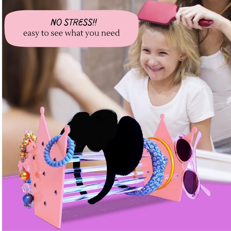 Acrylic Headband Holder Organizer Pink Crown Jewelry Display Stand Hairband Hair Hoop Display Stand for Girls Women
